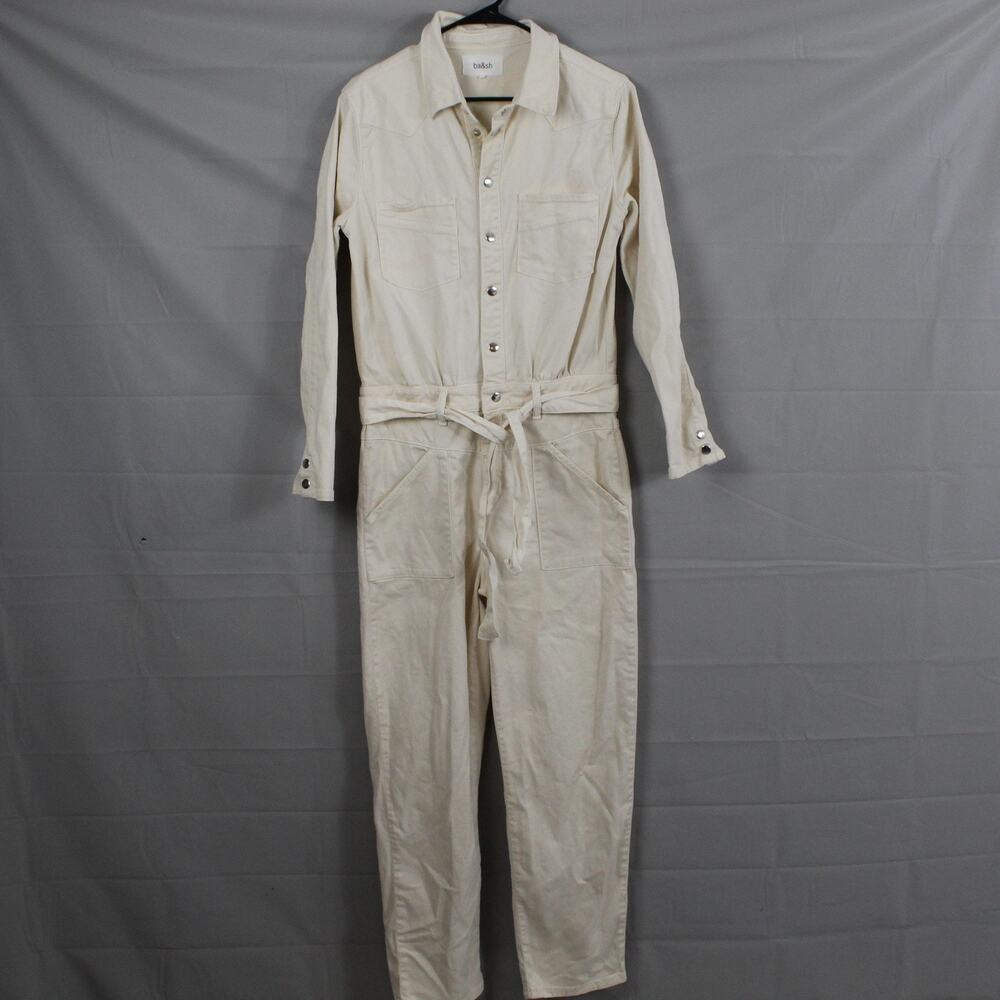 Ba&sh Jumpsuit 36 Lady Denim White Long Sleeve Belted Utility Overall Casual
